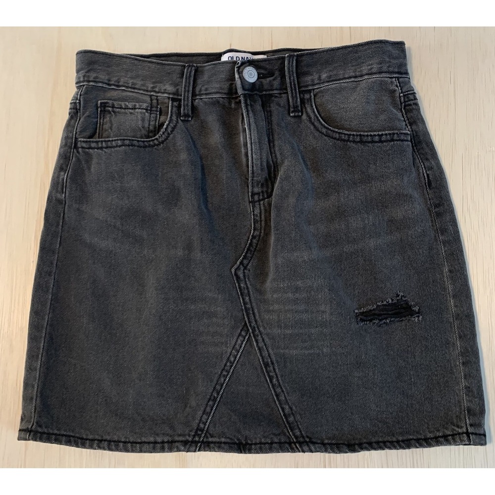 OLD NAVY Lt Black Grey Distressed Denim Jean Skirt Girls XL 14-16, Women's 27-28